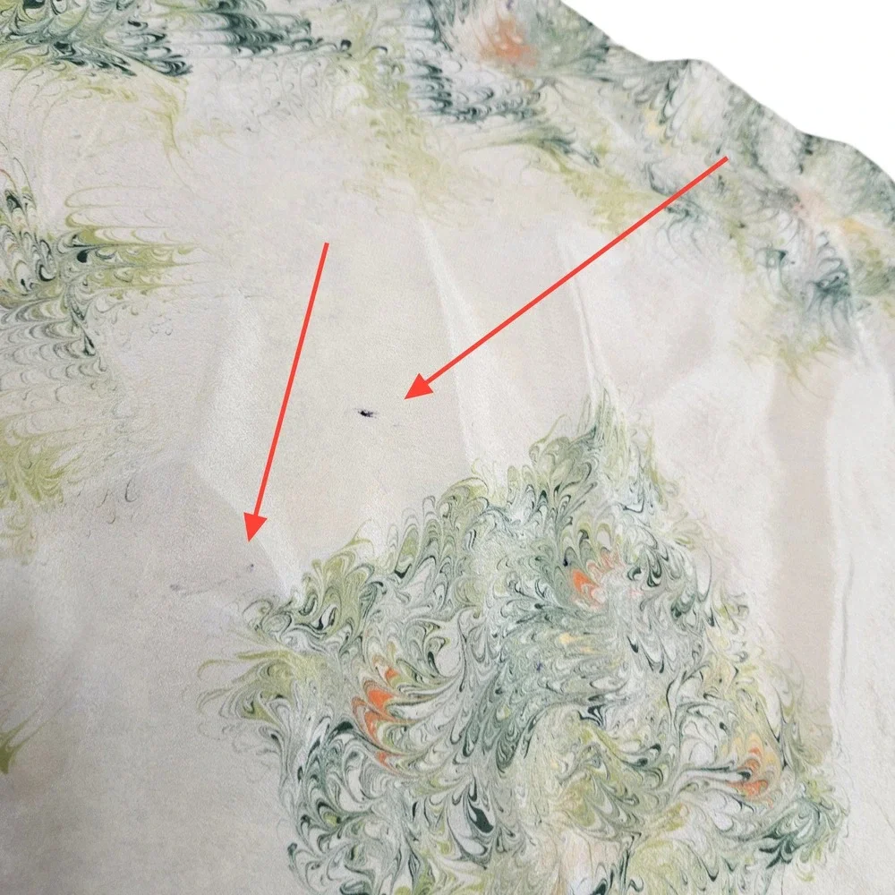 Vintage 60s 70s Green‎ Ivory Marbled Feathered Square Scarf 16.75 in Grandma